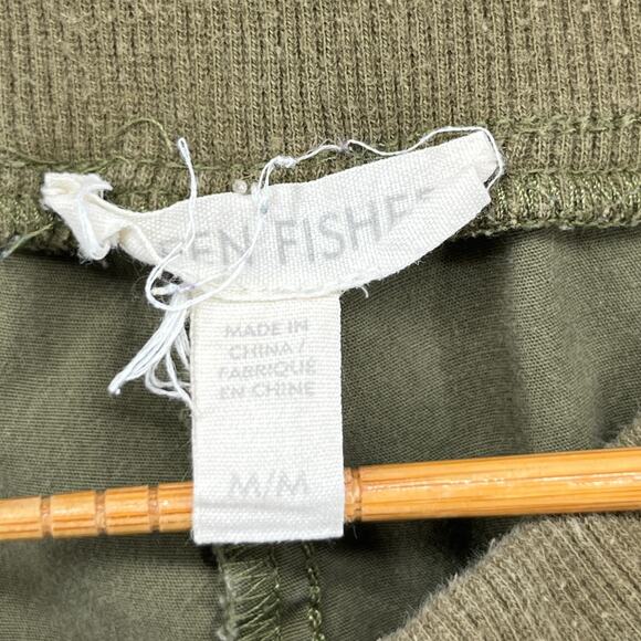 EILEEN FISHER Pants M Stretch Organic Cotton Canvas Tapered Drawstring Green - Picture 5 of 14